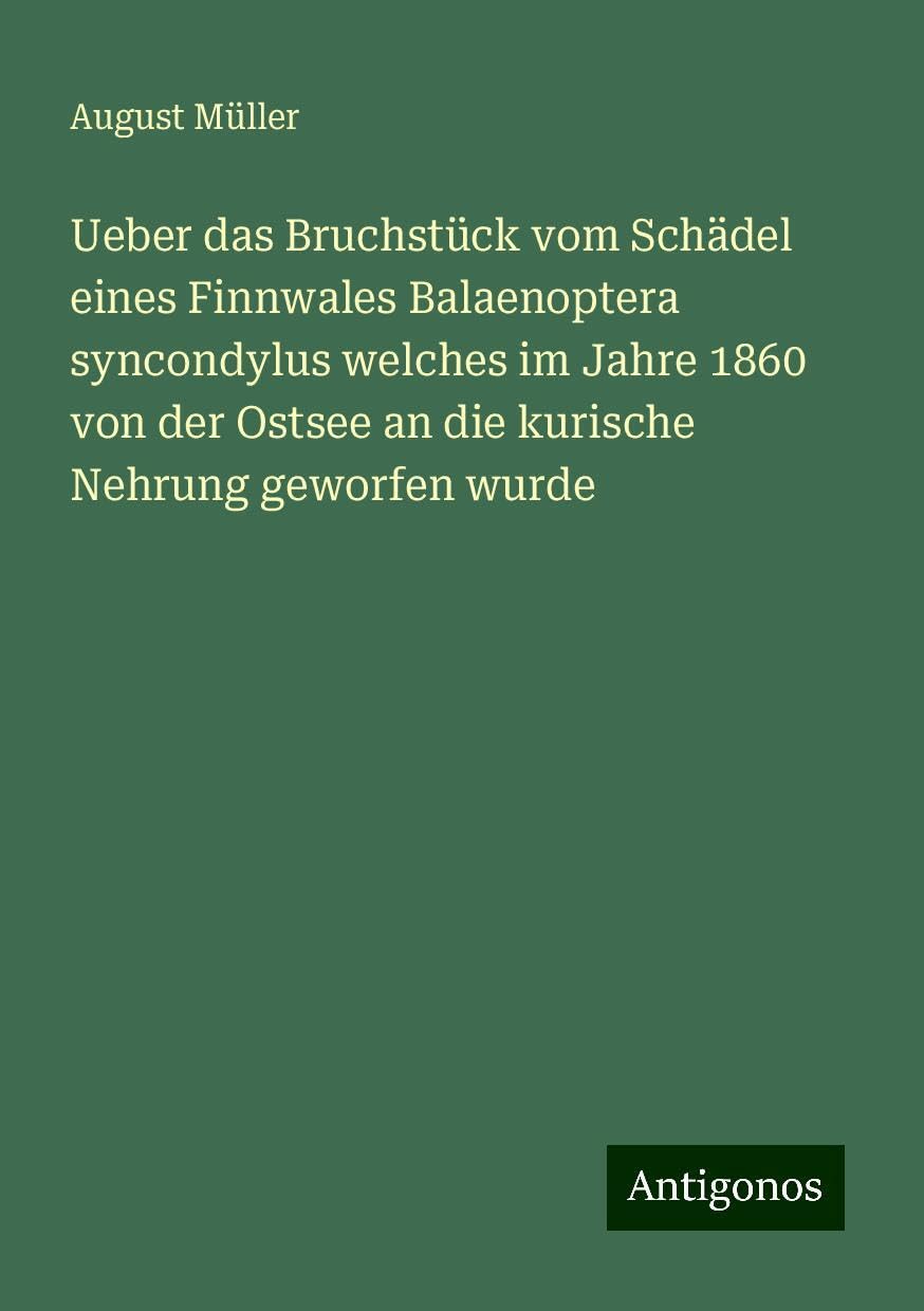 Ueber das Bruchstück vom Schädel eines Finnwales Balaenoptera syncondylus welches im Jahre 1860 von der Ostsee an die kurische Nehrung geworfen wurde