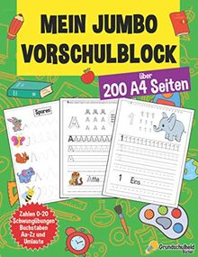 Mein Jumbo Vorschulblock: Spielend einfach Zahlen und Buchstaben lernen plus Schwungübungen - A4 Vorschule Übungshefte ab 5 Jahre für Junge und ... - Ideale Geschenke zur Einschulung