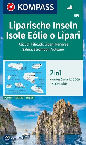 KOMPASS Wanderkarte 693 Liparische Inseln, Isole Eólie o Lìpari, Alicudi, Filicudi, Lìpari, Panarea, Salina, Strómboli, Vulcano 1:25.000: 2in1 Wanderkarte mit Aktiv Guide.