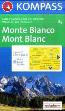 Monte Bianco: Wander-, Bike- und Skitourenkarte. Carta escursioni, bike e sci alpinismo. 1:50.000