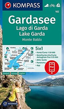 KOMPASS Wanderkarte Gardasee, Lago di Garda, Lake Garda, Monte Baldo: 5in1 Wanderkarte 1:50000 mit Panorama, Aktiv Guide und Detailkarten inklusive ... Segeln. (KOMPASS-Wanderkarten, Band 102)