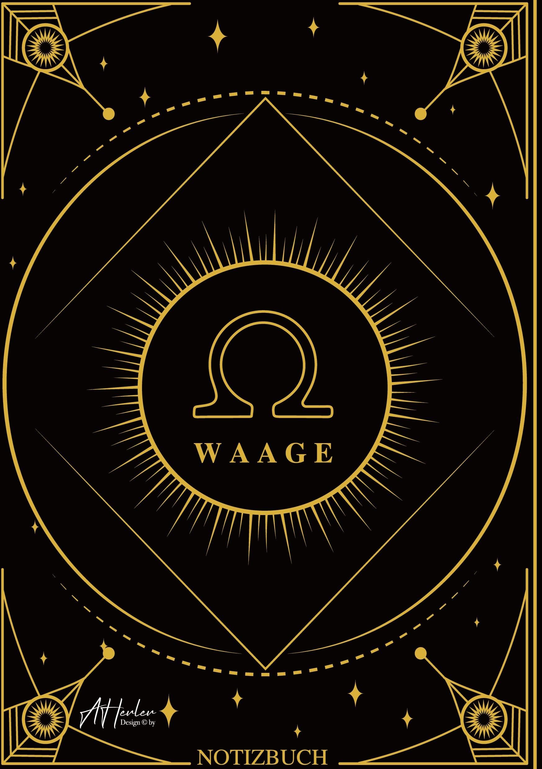 Edles Notizbuch Sternzeichen Waage | Designed by Alfred Herler: Liniertes Notizbuch mit 150 Seiten in edlem Sternzeichen-Design zum niederschreiben ... Notizen, persönlichen Gedanken und Ideen