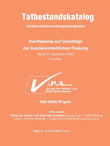 Bundeseinheitlicher Tatbestandskatalog Polizeifassung, gebunden: Stand 2023, 15. Auflage