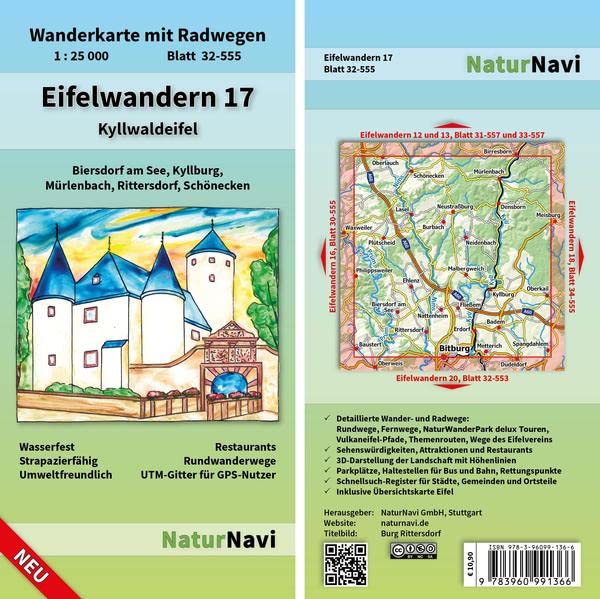 Eifelwandern 17 - Kyllwaldeifel: Wanderkarte mit Radwegen, Blatt 32-555, 1 : 25 000, Biersdorf am See, Kyllburg, Mürlenbach, Rittersdorf, Schönecken (NaturNavi Wanderkarte mit Radwegen 1:25 000)