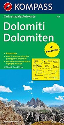 Dolomiten Panorama mit Autokarte: 1:150000 (KOMPASS-Panoramakarten, Band 364)