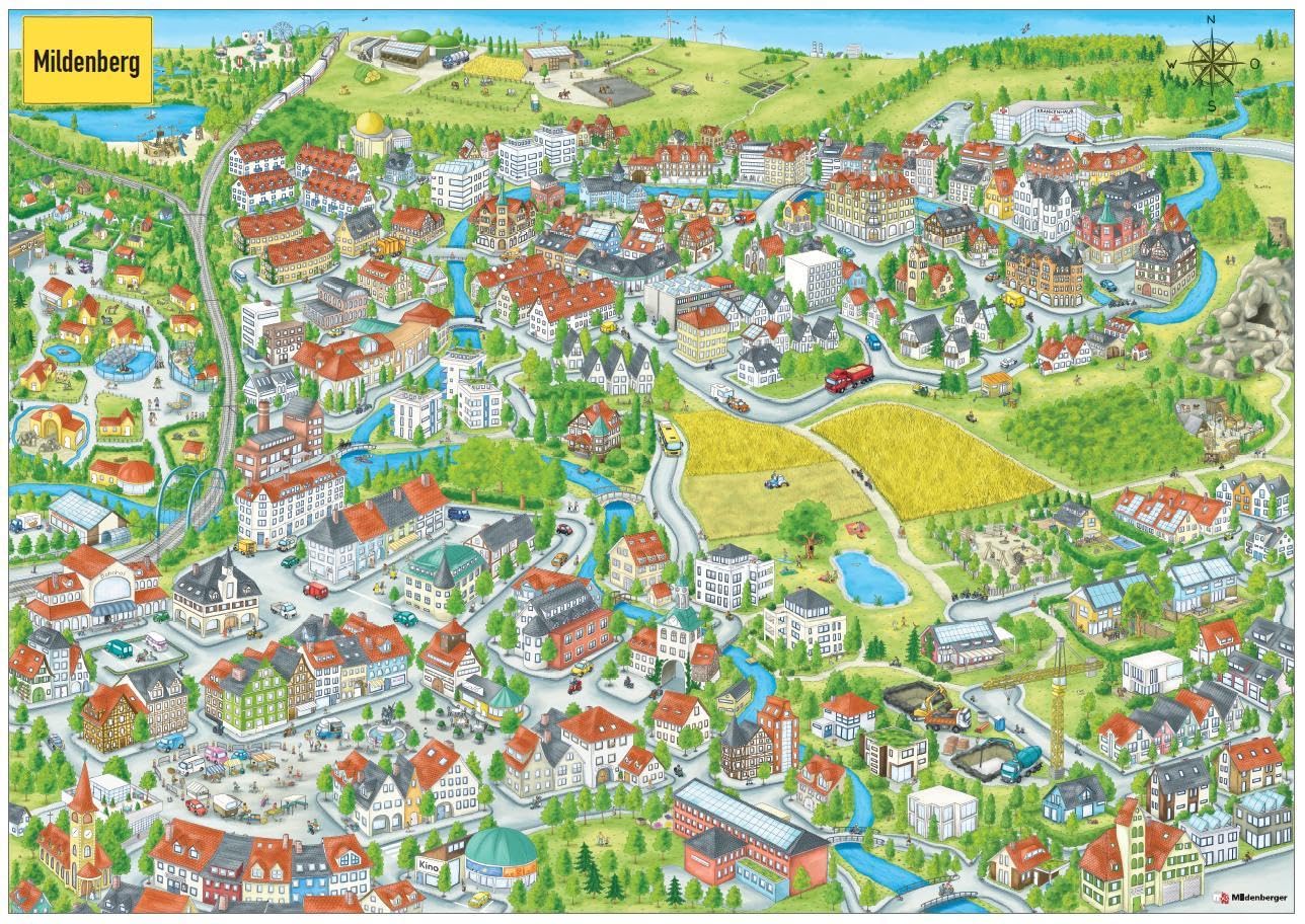 Plakat - Eine Ansicht von Mildenberg: Wimmelbild passend zur ABC der Tiere Neubearbeitung