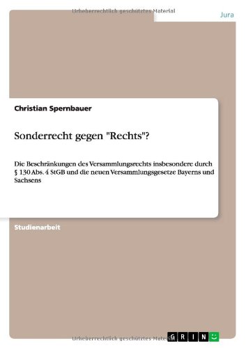 Sonderrecht gegen Rechts?: Die Beschränkungen des Versammlungsrechts insbesondere durch § 130 Abs. 4 StGB und die neuen Versammlungsgesetze Bayerns und Sachsens