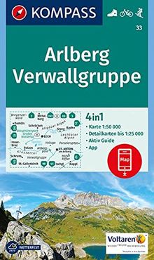 Arlberg, Verwallgruppe: 4in1 Wanderkarte 1:50000 mit Aktiv Guide und Detailkarten inklusive Karte zur offline Verwendung in der KOMPASS-App. Fahrradfahren. Skitouren. (KOMPASS-Wanderkarten, Band 33)