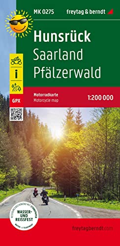 Hunsrück, Motorradkarte 1:200.000, freytag & berndt: Saarland - Pfälzerwald, Toureninfos, GPX Tracks, wasserfest und reißfest (Motorradkarte: MK)