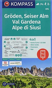 Gröden, Seiser Alm, Val Gardena, Alpe di Siusi: 4in1 Wanderkarte 1:25000 mit Panorama und Aktiv Guide inklusive Karte zur offline Verwendung in der ... Langlaufen. (KOMPASS-Wanderkarten, Band 76)