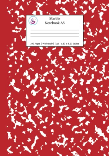 Marble Notebook A5: Red Marble Wide Ruled Journal (A5 Lined Notebooks)