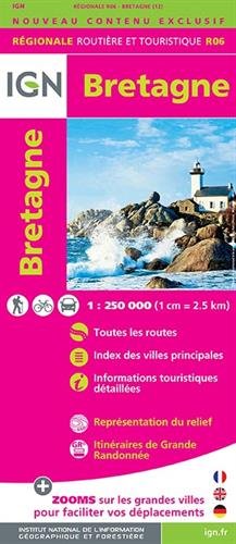 Bretagne 2015. 1 : 250 000: Réseau autoroutier gratuit et payant. Index des villes principales. Informations touristiques détaillées