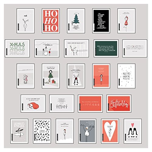 25 handgemachte Weihnachtskarten: Hochwertiges Weihnachtskarten Postkarten Set mit Detailverliebten und Hand designten hochwertigen Postkarten mit Sprüchen und Zitaten