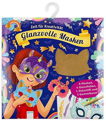 Krickel-Kratz-Malbilder. Glanzvolle Masken (6 Masken, 4 Glanzfolien, ein Holzstift und ein Gummiband): Zeit für Kreativität