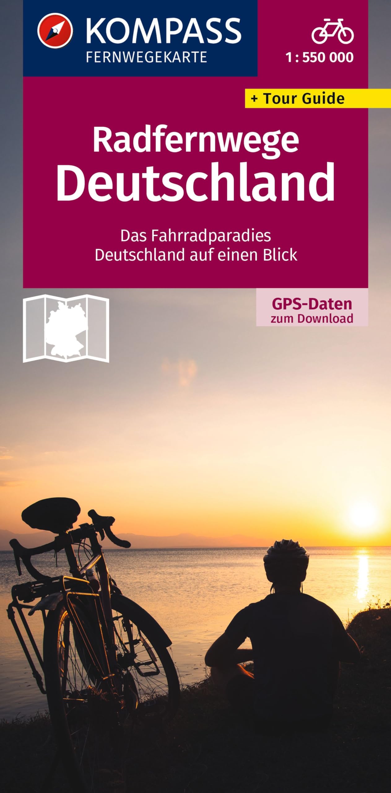 KOMPASS Radfernwegekarte Radfernwege Deutschland 1:550.000: Das Fahrradparadies Deutschland auf einen Blick. GPX-Daten zum Download.
