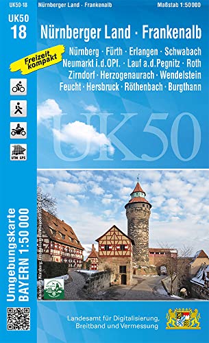 UK50-18 Nürnberger Land - Frankenalb: Nürnberg, Fürth, Erlangen, Schwabach, Neumarkt i.d.OPf., Lauf a.d.Pegnitz, Roth, Zirndorf, Herzogenaurach, ... Karte Freizeitkarte Wanderkarte)