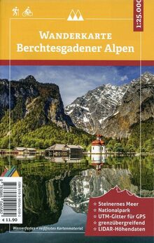 Berchtesgadener Alpen - Wanderkarte 1:25.000: Wanderwege - UTM-Gitter für GPS - grenzübergreifend: Umgebungskarte mit Wanderwegen und UTM-Gitter, ... LIDAR-Höhendaten, wasserfest, reißfest