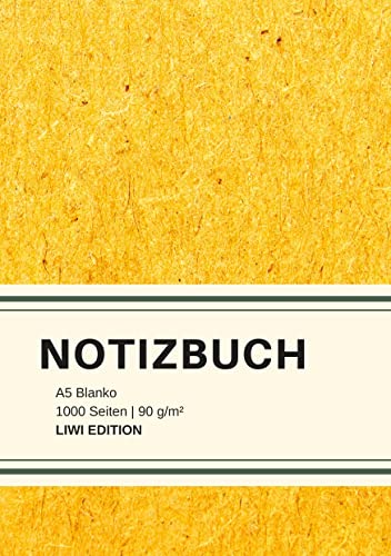 Dickes Notizbuch 1000 Seiten - A5 blanko - Hardcover gelb mit Leseband - weißes Papier 90g/m² - FSC Papier: Notebook A5 - Journal gebunden blanko - Einschreibbuch