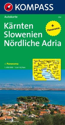 Kompass Panorama-Karten, Kärnten, Slowenien, Nördliche Adria (Nr.352): Autokarte mit Panorama