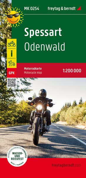 Spessart, Motorradkarte 1:200.000, freytag & berndt: Odenwald, Toureninfos, GPX Tracks, wasserfest und reißfest (Motorradkarte: MK)