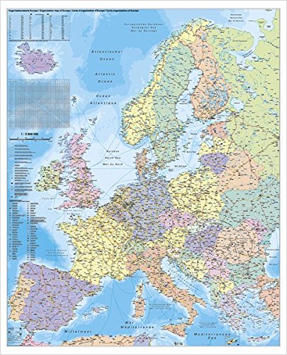 Europa Organisationskarte 1  3 600 000 Wandkarte Großformat ohne Metallstäbe
