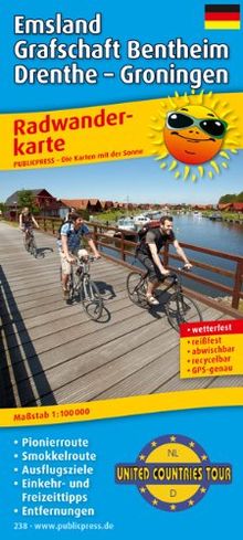 Radwanderkarte Emsland, Grafschaft Bentheim, Drenthe, Groningen: Mit Ausflugszielen, Einkehr- & Freizeittipps, reissfest, wetterfest, abwischbar, ... Einkehr- & Freizeittipps, Entfernungen