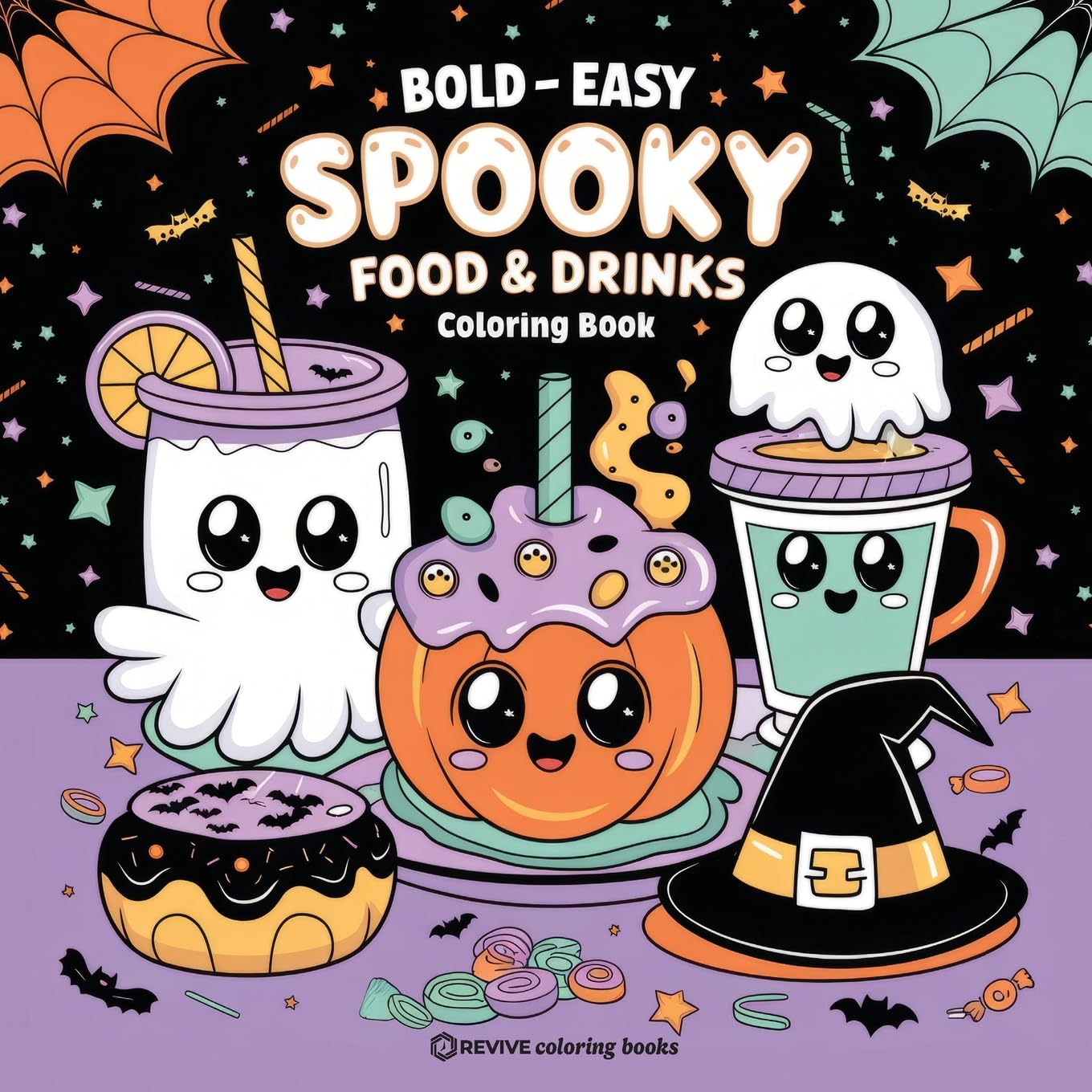 Revive Coloring Books Bold & Easy Spooky Food & Drinks Coloring Book, Sweet And Silly Halloween Stress Relief Coloring (Bold & Easy Stress Relief Coloring Books)