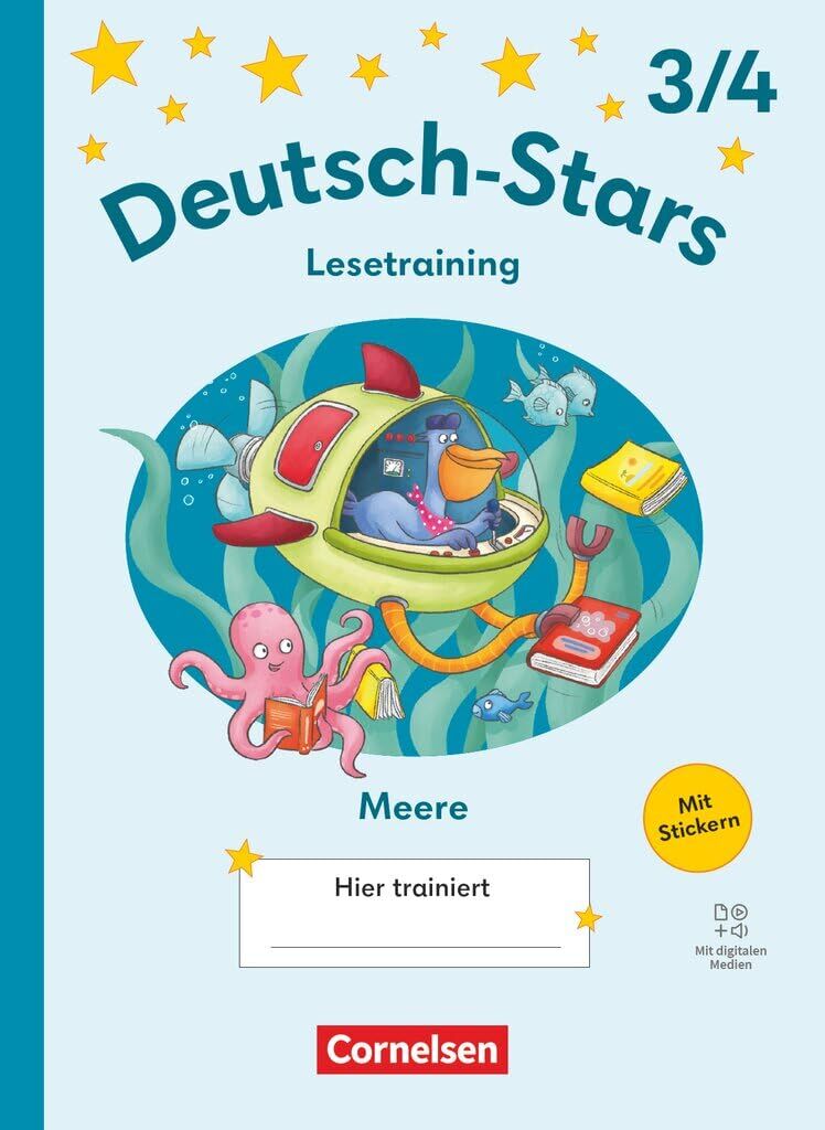 Deutsch-Stars 3./4. Schuljahr - Ausgabe ab 2025 - Lesetraining für Meeresfans - Übungsheft mit Lösungen und digitalen Medien