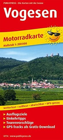 Vogesen: Motorradkarte mit Ausflugszielen, Einkehr- & Freizeittipps, wetterfest, reißfest, abwischbar, GPS-genau. 1:200000 (Motorradkarte / MK)