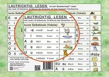 Lautrichtig lesen mit dem Basiskonzept Lesen: Alle Laute des Deutschen mit ihren häufigsten Schriftzeichen (20 identische Schülerkarten + 1 Lehrerkarte)