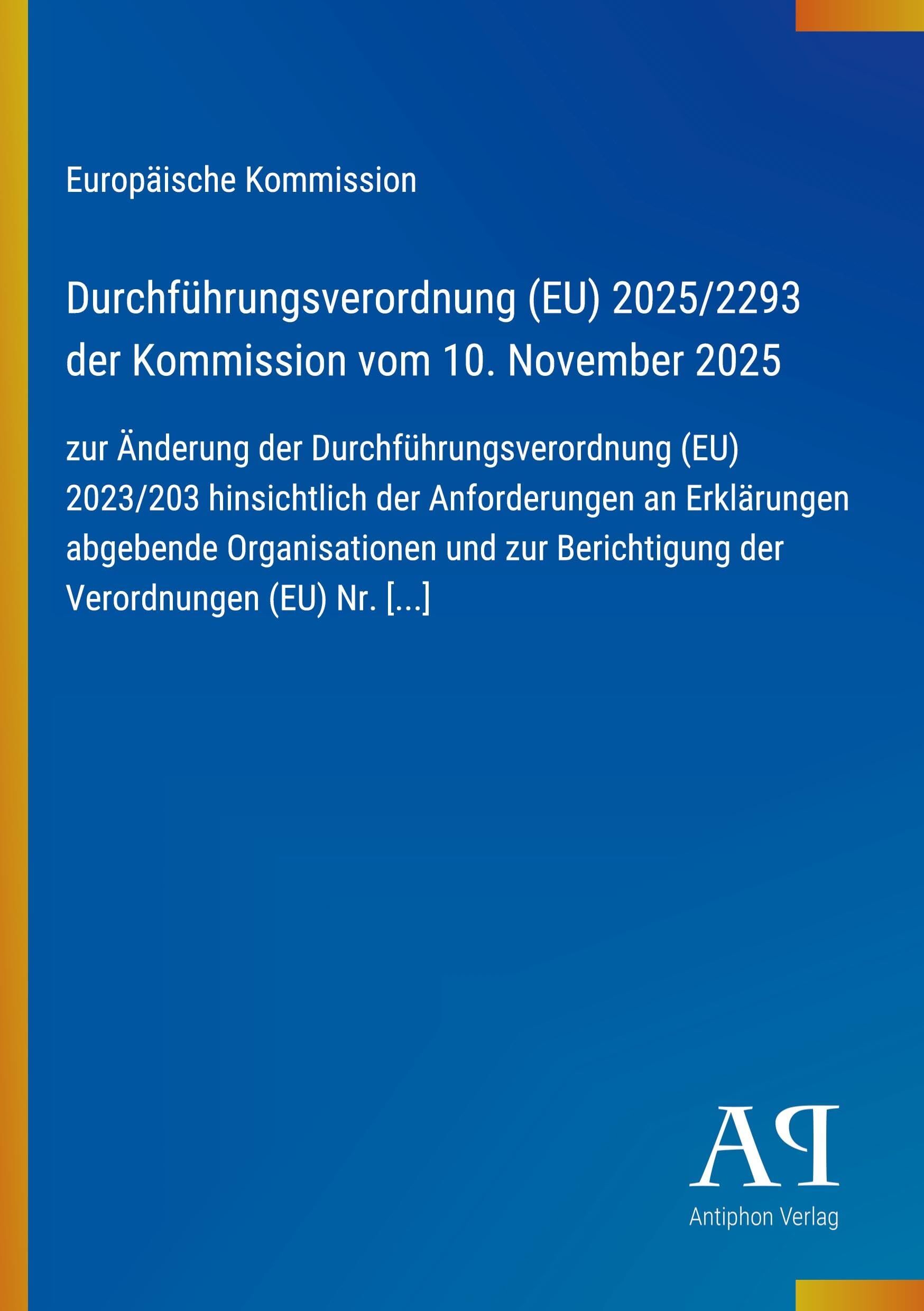 Durchführungsverordnung (EU) 2025/2293 der Kommission vom 10. November 2025