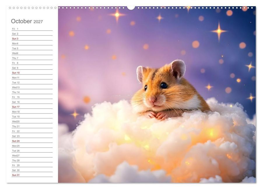Hamster's Bedtime Calendar - Twelve magical dream worlds (High Quality Premium Wall Calendar 2027 DIN A2 landscape),CALVENDO 12 Month Wall Calendar