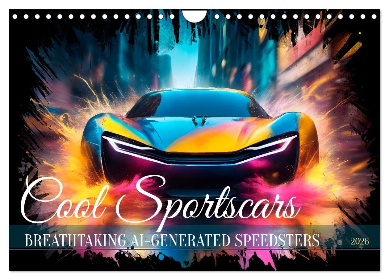 COOL SPORTSCARS Breathtaking AI-generated speedsters (Wall Calendar 2026 DIN A4 landscape), CALVENDO 12 Month Wall Calendar: Feeling of dynamic street scenes