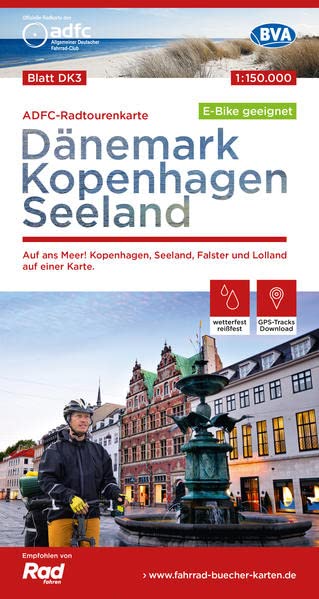 ADFC-Radtourenkarte 1150000   ADFC-Radtourenkarte DK3 Dänemark Kopenhagen Seeland 1150000 reiß- und wetterfest E-Bike geeignet mit GPS-Tracks Download mit Bett+Bike Symbolen mit Kilometer-Angaben Karte (im Sinne von Landkarte)