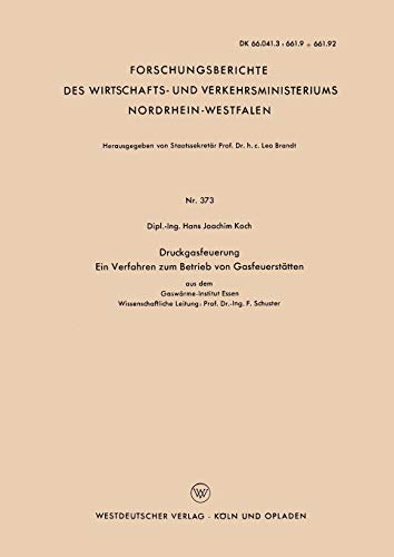 Druckgasfeuerung Ein Verfahren zum Betrieb von Gasfeuerstätten (Forschungsberichte des Wirtschafts- und Verkehrsministeriums Nordrhein-Westfalen, 373, Band 373)