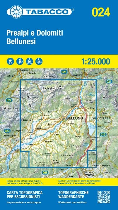 Tabacco Wandern Prealpi Bellunesi 1:25000: Tabacco Wanderkarte 1:25000