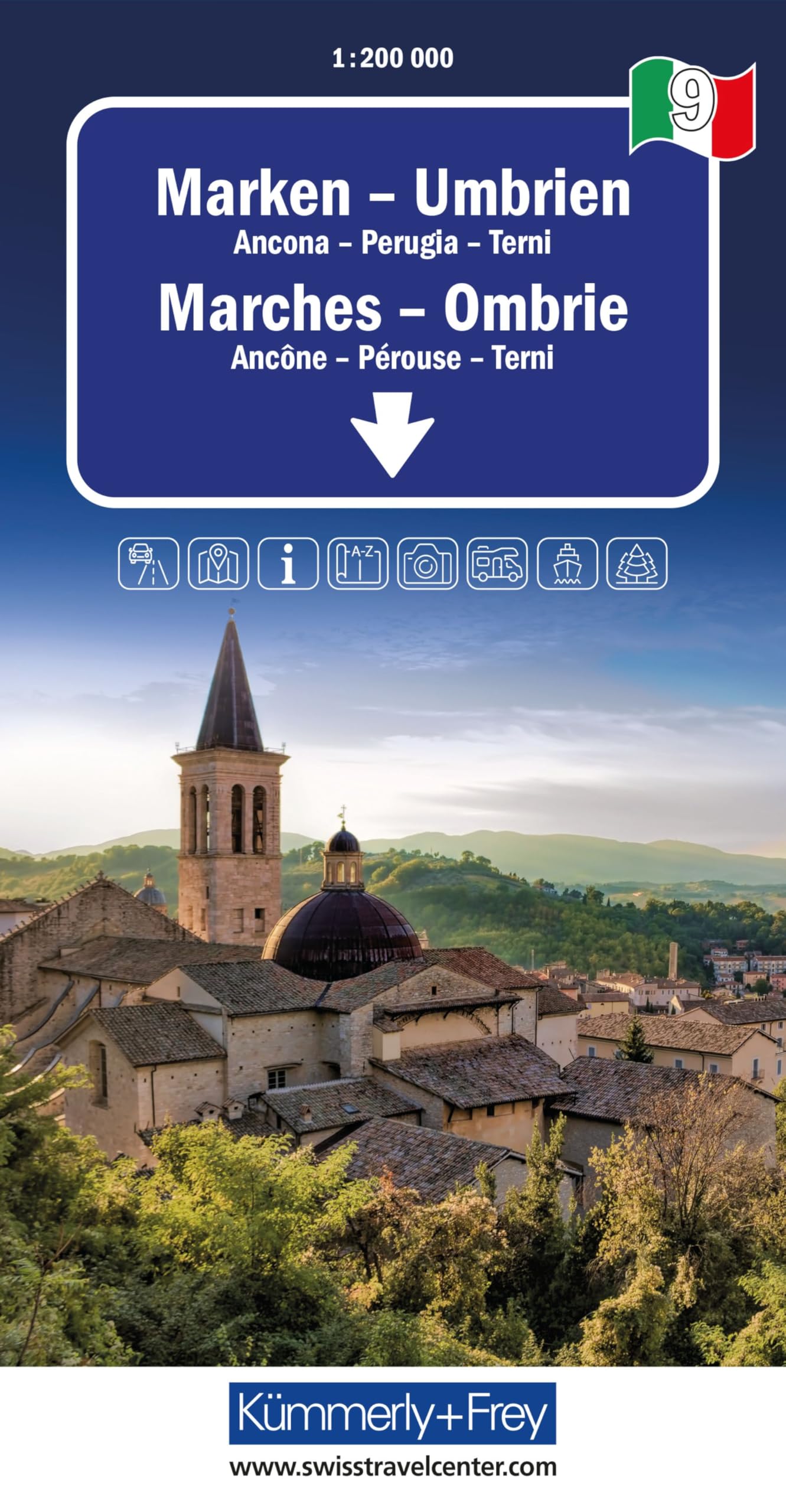 Kümmerly+Frey Regional-Strassenkarte 9 Marken, Umbrien 1:200.000: Mit Ancona, Perugia und Terni. Inkl. Stadtpläne, Ortsverzeichnis und Reiseinformationen