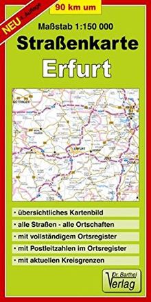 Straßenkarte 90 km um Erfurt: Maßstab 1:150000