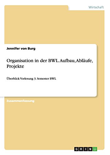 Organisation in der BWL. Aufbau, Abläufe, Projekte: Überblick Vorlesung 3. Semester BWL
