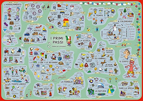 mindmemo Lernposter - I primi passi - Italienisch für Einsteiger - Vokabeln lernen mit Bildern - geniale Lernhilfe - DinA2 PremiumEdition