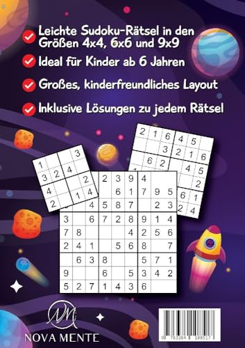 Sudoku Rätselspaß für Kinder ab 6 Jahren: 250 leichte Sudoku Rätsel in den Größen 4x4, 6x6 und 9x9 mit Lösungen. Ein Rätselblock für Kinder, um die Konzentration und das logische Denken zu fördern.