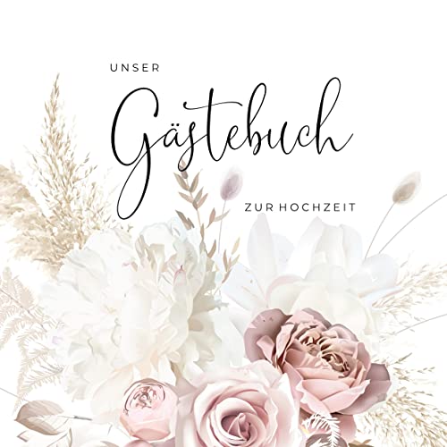 Gästebuch zur Hochzeit romantische Boho-Rosen: Gästebuch mit Fragen zum Brautpaar im Boho Stil