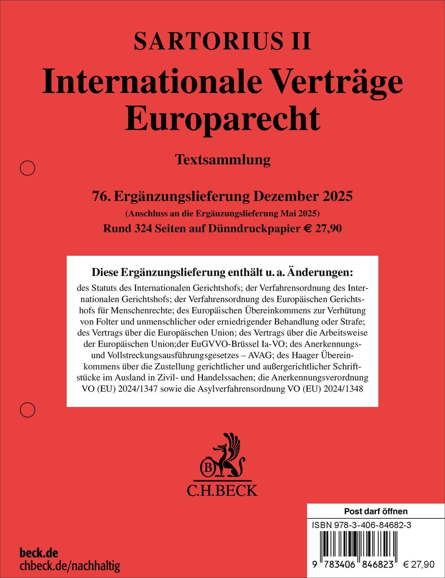 Sartorius II. Internationale Verträge, Europarecht 76. Ergänzungslieferung
