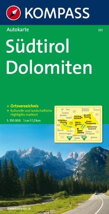 Südtirol - Dolomiten / Alto Adige - Dolomiti  1 : 150 000: Autokarte mit Ortsverzeichnis