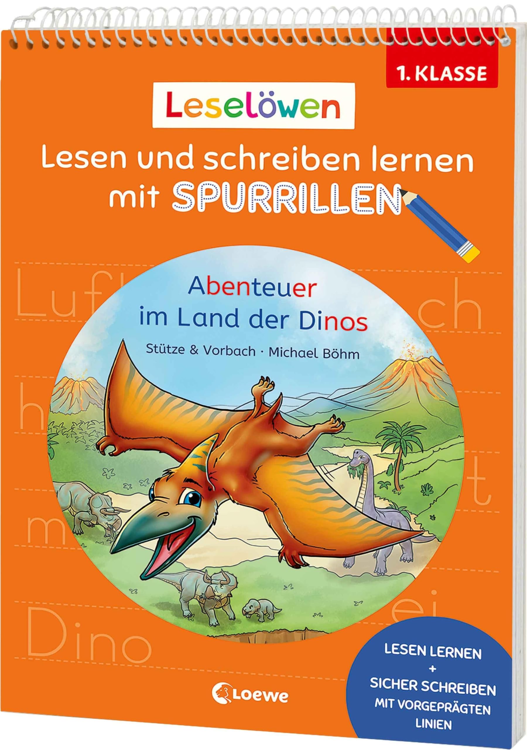 Leselöwen - Lesen und schreiben lernen mit Spurrillen - Abenteuer im Land der Dinos: Erstlesegeschichte trifft clevere Lernhilfe - Mit Silbenfärbung und vorgeprägten Wörtern für die 1. Klasse