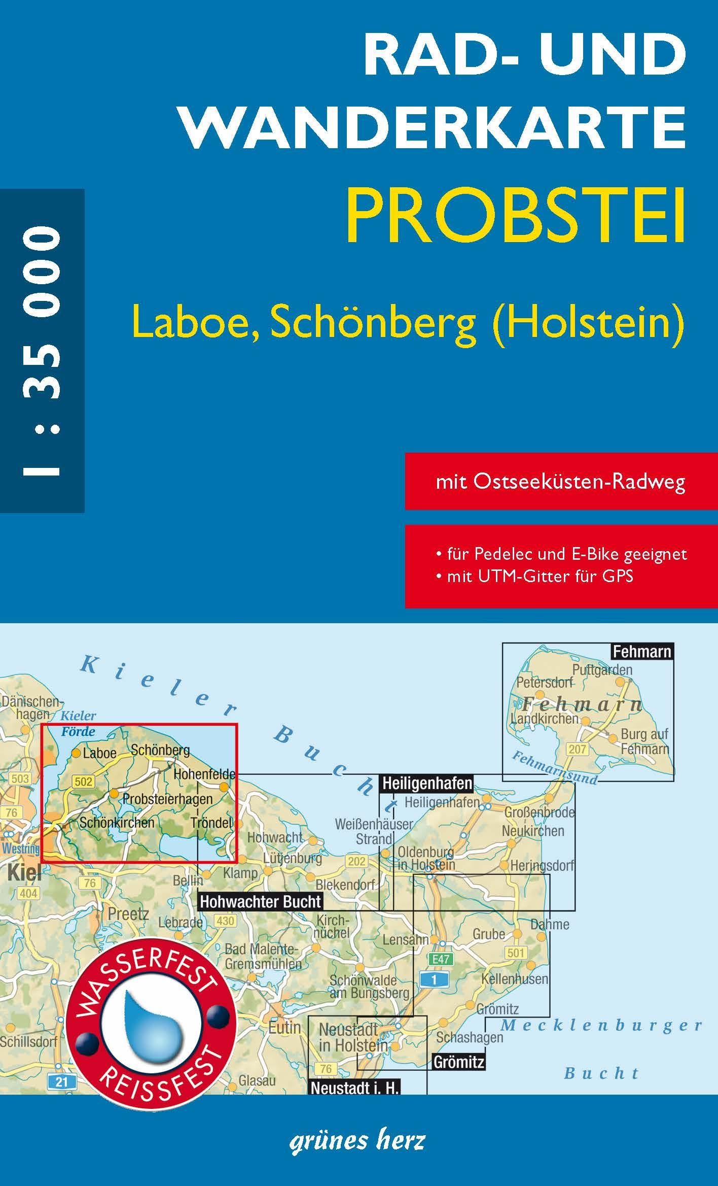 Rad- und Wanderkarte Probstei, Laboe, Schönberg (Holstein): Mit Ostseeküsten-Radweg. Wasser- und reißfest. Maßstab 1:35.000.