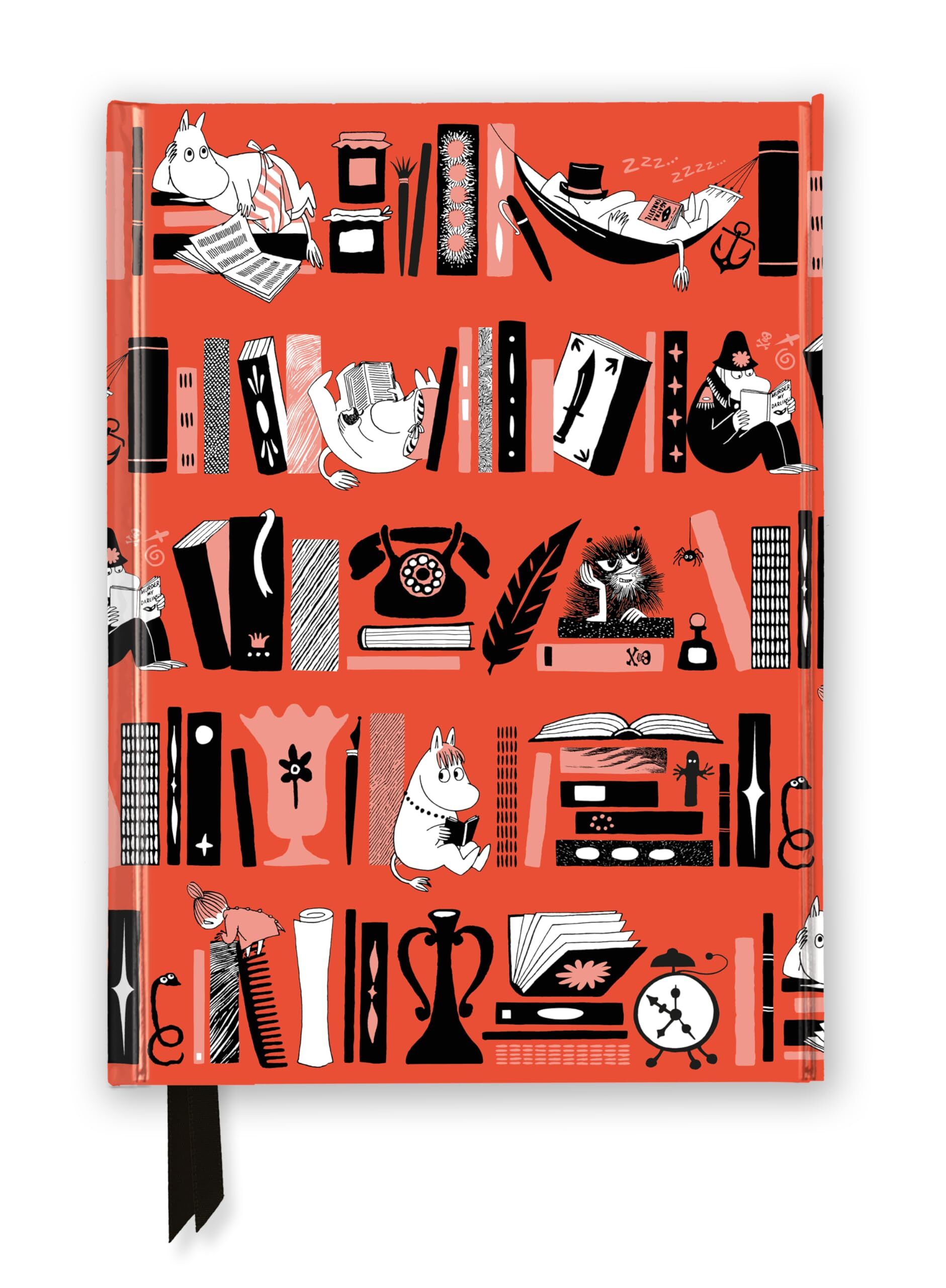 Flame Tree Publishing Premium Notizbuch Din A5, Mumin, Bücherregal, Unser Hochwertiges, Liniertes Blankbook Mit Festem, Künstlerisch Geprägtem Einband Und