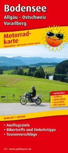 Motorradkarte Bodensee, Allgäu - Ostschweiz - Vorarlberg: Mit Ausflugszielen, Bikertreffs und Einkehrtipps sowie Tourenvorschlägen, wetterfest, reissfest, abwischbar, GPS-genau