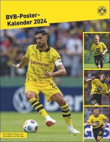 BVB Posterkalender. Jahres-Wandkalender 2024 für Fußballfans. Fotokalender mit den Stars von Borussia Dortmund. Kalender im Hochformat 34 x 44 cm.