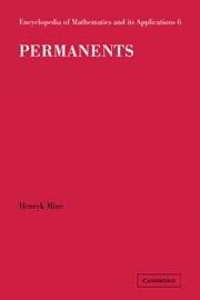 Permanents (Encyclopedia of Mathematics and its Applications, Band 6)